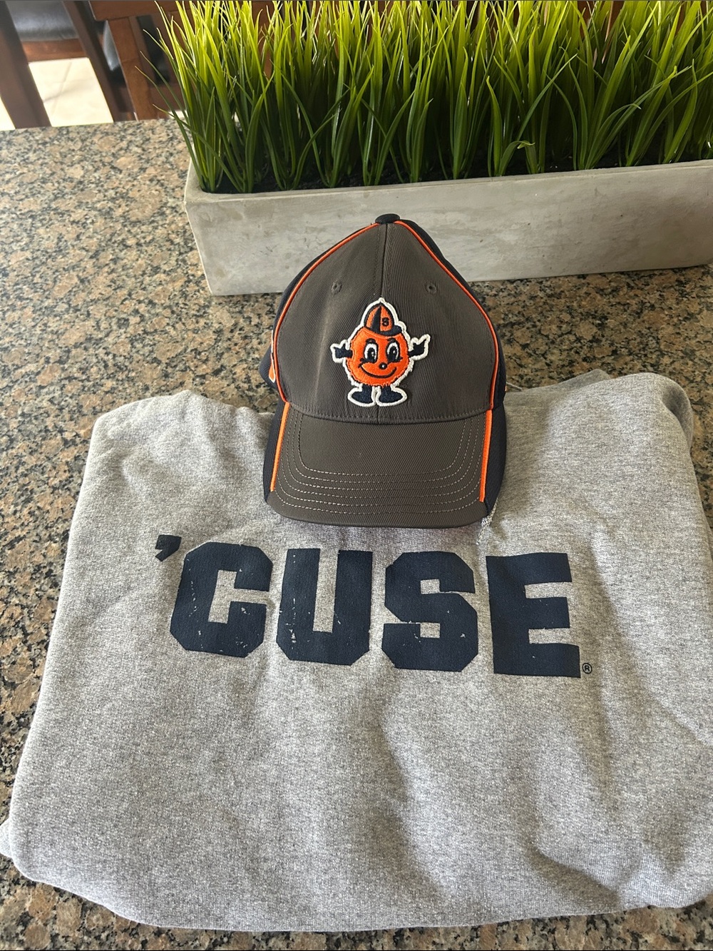 Gildan Gray Crewneck with Brown and Orange Logo Cap
